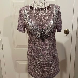 Miss Me winged rhinestone bling L top lavender